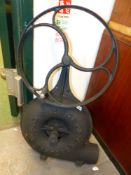 A RARE CAST IRON MECHANICAL HAND CRANK IRISH PEAT BELLOW BY PIERCE, WEXFORD. H.81cms.