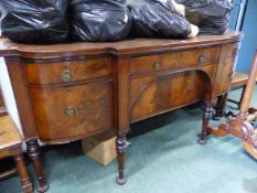 AN EARLY 19th.C.MAHOGANY BREAK BOW FRONT SIDEBOARD/SERVER WITH TWO CENTRAL DRAWERS FLANKED BY