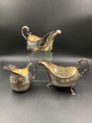 A PAIR OF 18th C.HALLMARKED DUBLIN SILVER SAUCE BOATS, MAKERS MARK MW FOR MATTHEW WEST TOGETHER WITH