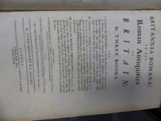 JOHN HORSLEY, BRITANNIA ROMANA, 1732, ILLUSTRATED AND WITH FOLD OUT MAPS, LEATHER BOUND, LARGE