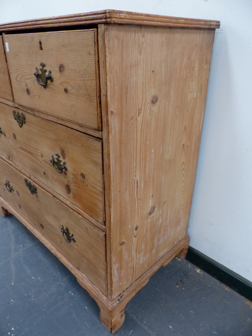 A VICTORIAN PINE CHEST OF TWO SHORT AND TWO LONG DEEP DRAWERS ON BRACKET FEET. 94 x 45 x H.85cms. - Image 3 of 6