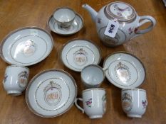 A LATE 18th/EARLY 19th C. CHINESE PART TEA AND COFFEE SERVICE, EACH PIECE INITIALLED JF WITHIN AN