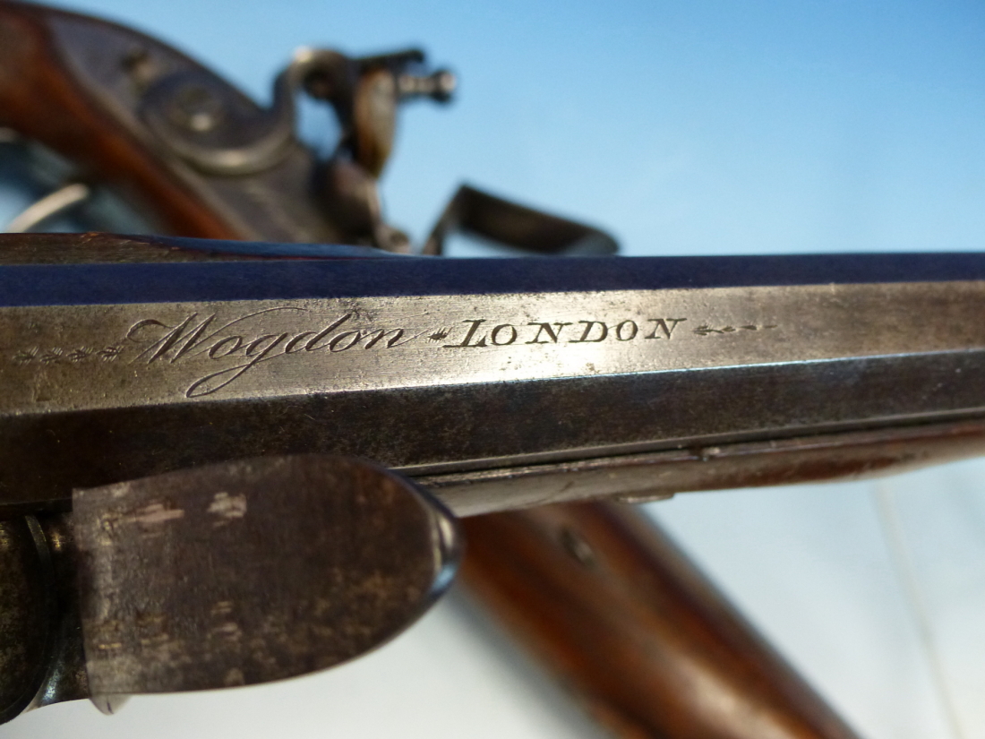 WOGDON LONDON, A PAIR OF FLINTLOCK PISTOLS, THE BRASS CAPS TO THE RAMRODS UNDER THE OCTAGONAL - Image 16 of 36