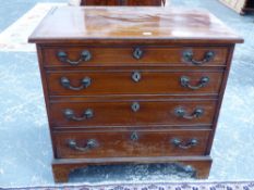 A GEORGIAN COLONIAL SMALL ROSEWOOD AND INLAID CHEST OF FOUR LONG GRADUATED DRAWERS ON BRACKET
