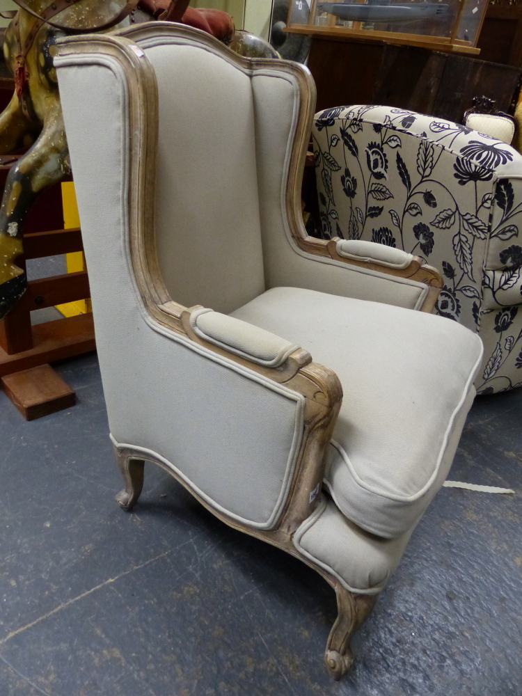 A LOUIS XV.STYLE BLEACHED WALNUT SHOW FRAME ARMCHAIR WITH LOOSE SQUAB CUSHION. - Image 2 of 7