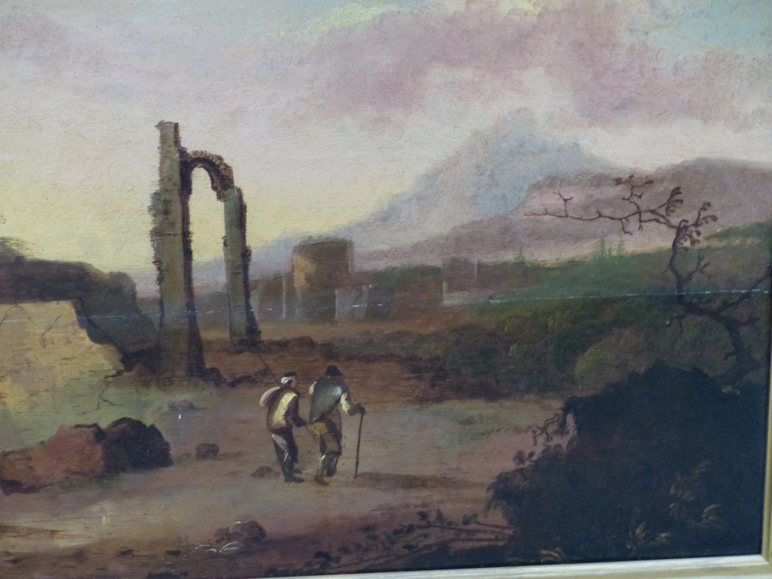 OLD MASTER SCHOOL. AN ITALIANATE LANDSCAPE WITH VILLAGE AND RUINS, OIL ON PANEL. 66 x 117cms. - Image 9 of 18