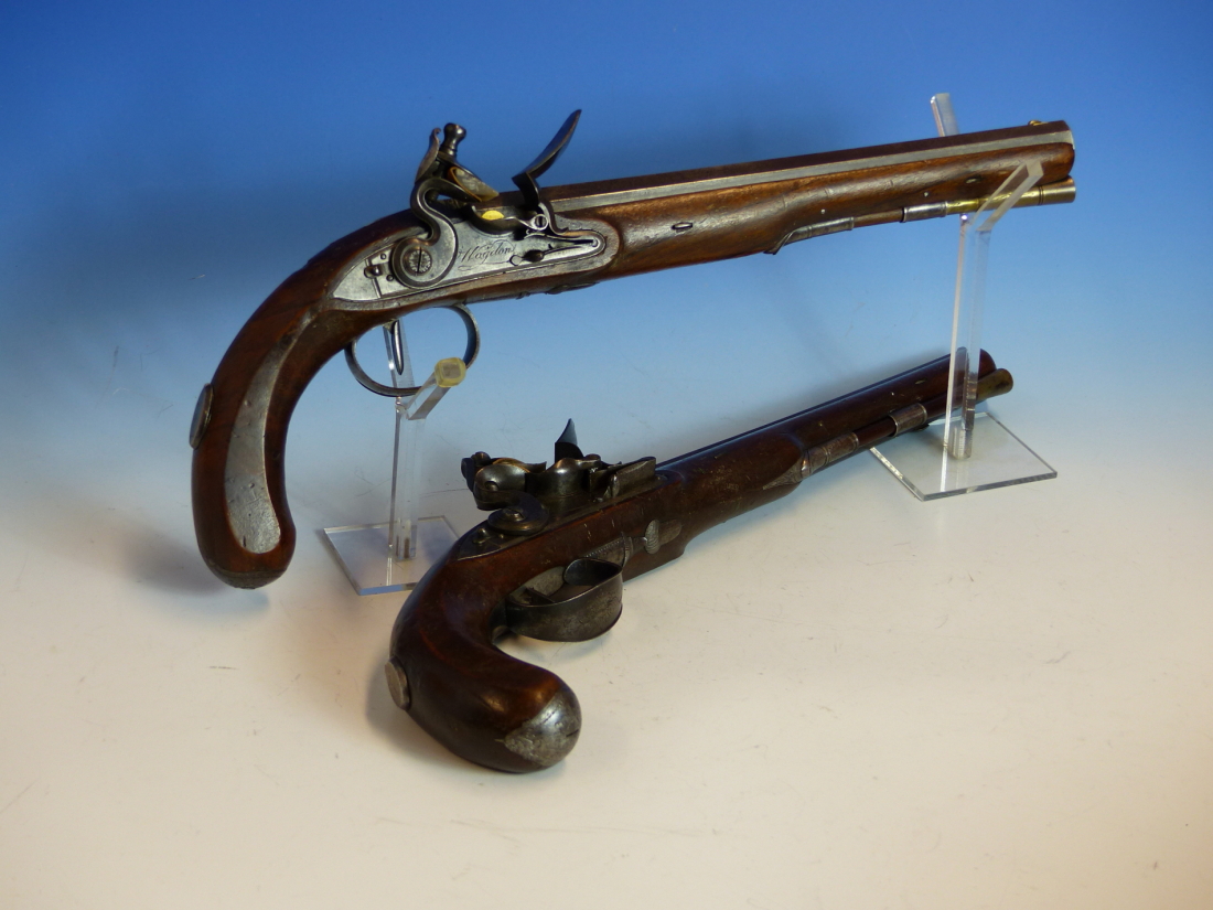 WOGDON LONDON, A PAIR OF FLINTLOCK PISTOLS, THE BRASS CAPS TO THE RAMRODS UNDER THE OCTAGONAL - Image 34 of 36