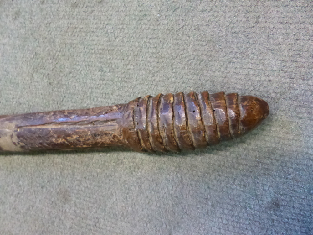 AN ABORIGINAL CLUB, THE LAPPET CARVED HANDLE WITH PINE CONE POMMEL, THE HEAD AT RIGHT ANGLES TO - Image 10 of 22