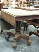 AN EARLY 19th.C.MAHOGANY DROP LEAF LIBRARY CENTRE TABLE ON CARVED COLUMN OVER PLATFORM AND TALL