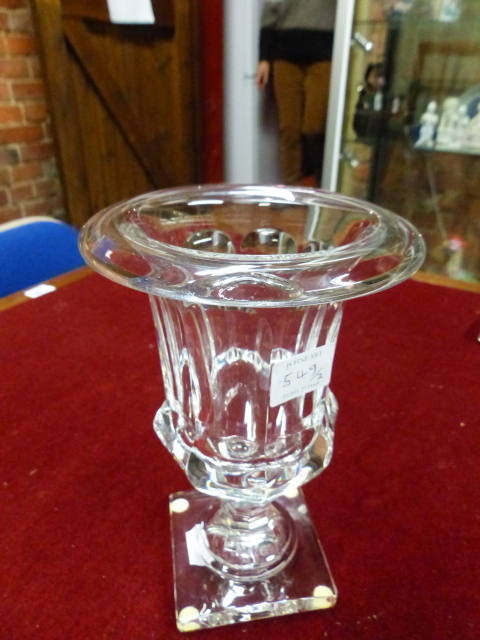 A BACCARAT CLEAR GLASS URN. H 21cms. TOGETHER WITH A TAPERING OCTAGONAL VASE. H 25cms. - Image 2 of 7