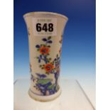 A FAMILLE VERTE WAISTED CYLINDRICAL VASE PAINTED WITH A CHERRY TREE IN BLOSSOM. H 12.5cms.