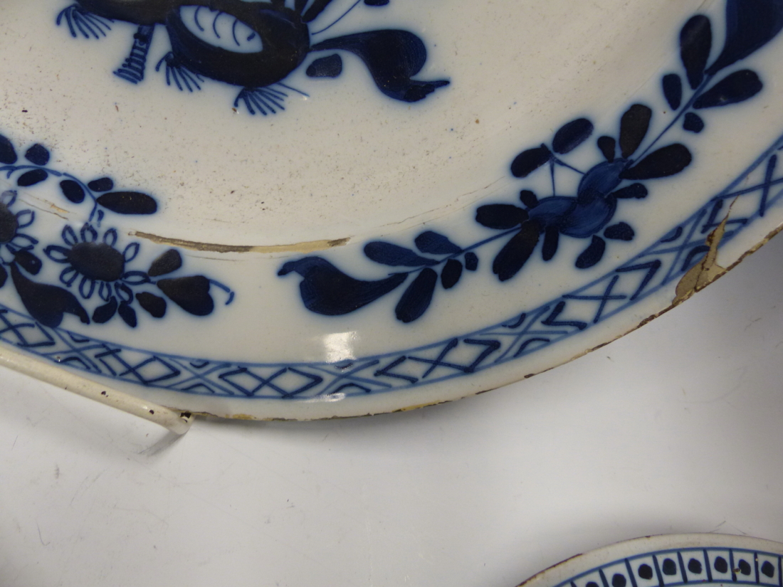 THREE DELFT BLUE AND WHITE PLATES, THE LARGEST. Dia. 34cms TOGETHER WITH A JAPANESE IMARI DISH. Dia. - Image 15 of 26