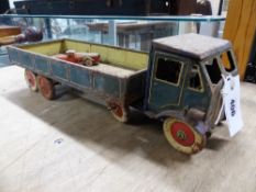 A DUNLOP FORT TIN PLATE LORRY WITH OPEN BACK. W 33cms. TOGETHER WITH A COLLECTION OF KENSITAS SILK