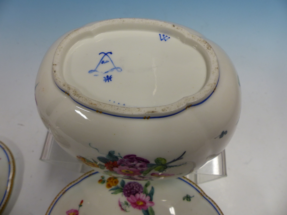 TWO ANTIQUE SEVRES SAUCE TUREENS AND COVERS, THE FLOWER PAINTER'S MARKS OF BARRE - Image 2 of 3