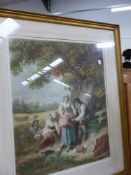 TWO DECORATIVE COLOUR PRINTS AFTER 18th/19th.C. PAINTINGS, PENCIL SIGNED LOUIS BUSIERE. 64 x 50cms