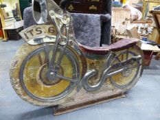 A VINTAGE FAIRGROUND CAROUSEL MOTORCYCLE WITH CHROME FITTINGS. LENGTH 132cms.