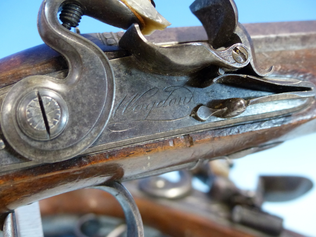 WOGDON LONDON, A PAIR OF FLINTLOCK PISTOLS, THE BRASS CAPS TO THE RAMRODS UNDER THE OCTAGONAL - Image 11 of 36