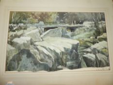 GEORGE BISSILL. 1896-1973) ARR. A ROCKY ESCARPEMENT, SIGNED AND DATED 1965, WATERCOLOUR, MOUNTED BUT