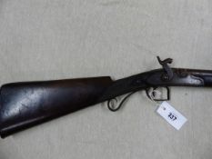 A KEY SB 24B PERCUSSION SHOTGUN No.1830 WITH SILVER MOUNTS, GOLD STAMPED ON BREECH, CONVERTED FROM