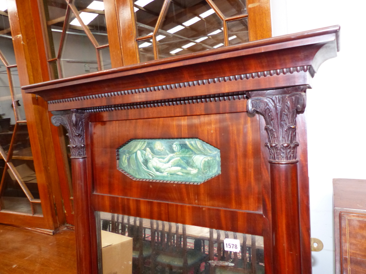 A 19th.C.FRENCH EMPIRE MAHOGANY FRAMED PIER MIRROR WITH FLANKING COLUMNS. 73 x 159cms. - Image 6 of 9