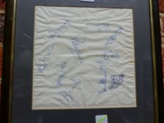 A SWALLOW HOTEL PAPER NAPKIN SIGNED BY NINE ENGLAND CRICKETERS TO INCLUDE: ALEC STEWART, GRAHAM