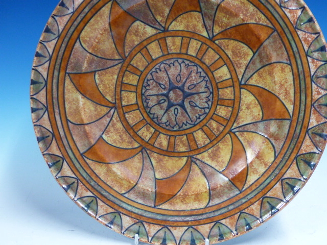 A BURGESS AND LEIGH DISH DESIGNED BY CHARLOTTE RHEAD WITH OCHRE, ORANGE AND GREY GEOMETRIC - Image 3 of 11