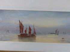 H.COOPER. 19th/20th.C.ENGLISH SCHOOL. TWO VIEWS OF FISHING BOATS, SIGNED WATERCOLOUR. 25 x 51cms.