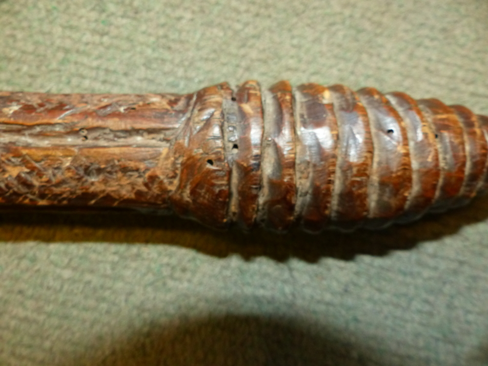 AN ABORIGINAL CLUB, THE LAPPET CARVED HANDLE WITH PINE CONE POMMEL, THE HEAD AT RIGHT ANGLES TO - Image 11 of 22