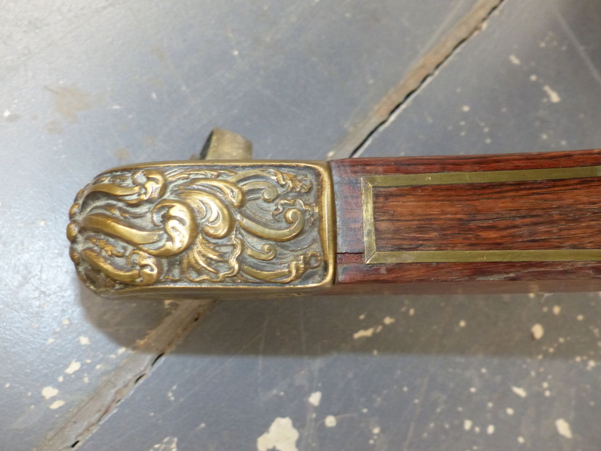 A REGENCY ROSEWOOD AND BRASS INLAID TILT TOP BREAKFAST TABLE ON QUADRUPED SABRE LEGS. 98 x 140 x H. - Image 11 of 14