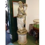 A SET OF FOUR GOOD VINTAGE COMPOSITE STONE FOUR SEASONS GARDEN STATUES IN THE CLASSICAL