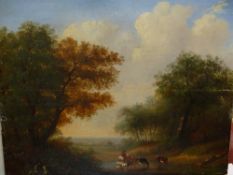 MID 19th.C.CONTINENTAL SCHOOL. A RURAL LANDSCAPE WITH CATTLE WATERING, SIGNED AND DATED