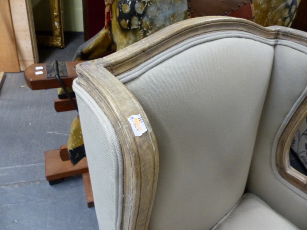 A LOUIS XV.STYLE BLEACHED WALNUT SHOW FRAME ARMCHAIR WITH LOOSE SQUAB CUSHION. - Image 4 of 7