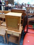 TWO OCCASIONAL TABLES AND A SMALL CABINET.