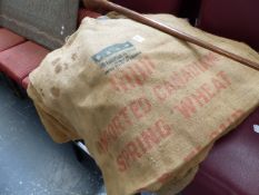 A QTY OF VINTAGE HESSIAN SACKS.