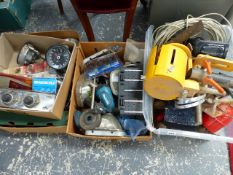 A QTY OF VINTAGE CAR PARTS, TOOLS,ETC.