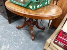 A VICTORIAN WALNUT AND INLAID BREAKFAST TABLE.