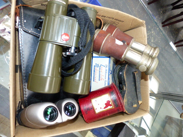 VARIOUS BINOCULARS O INCLUDE LEITZ, SHAVING SETS ETC.