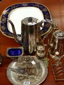 VARIOUS SILVER PLATEDWARES AND A MEAT PLATTER.