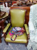 A VICTORIAN ROSEWOOD ARMCHAIR.