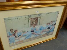 A LARGE GILT FRAMED PRINT.