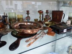 VARIOUS COPPER, BRASS AND SILVER PLATEDWARES,ETC.