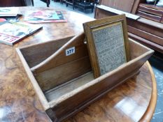 A VICTORIAN CUTLERY TRAY AND A SAMPLER.