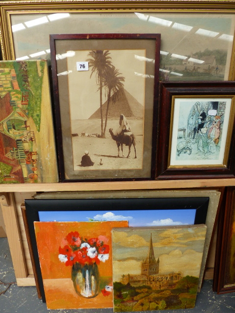 A QTY OF VARIOUS PAINTINGS AND PRINTS.