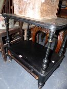 A VICTORIAN EBONISED WHAT NOT.