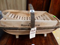 TWO GARDEN TRUGS AND A STOOL.