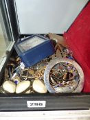 A BOX OF COSTUME JEWELLERY.