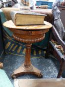 AN EARLY VICTORIAN WALNUT WORK TABLE.