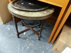 A BENARES TABLE AND A TOLE TRAY.