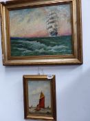 TWO OIL PAINTINGS, MARINE SCENES.