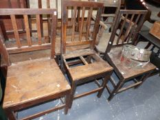 FIVE 19th.C.SIDE CHAIRS AND AN OXFORD TYPE ARMCHAIR.